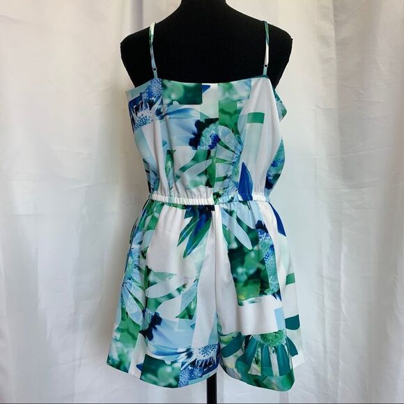 CECE by Cynthia Steffe tropical floral wrap romper blue green Sz 8 NWOT - Picture 6 of 13
